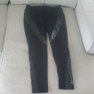 Bebe Black Leggings With Faux Leather Design